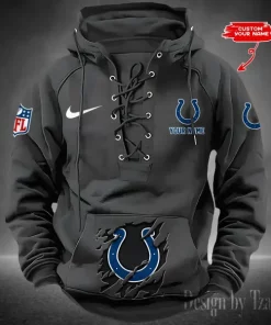 Indianapolis Colts Lace-Up Cross V-Neck Drawstring Hoodie