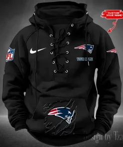 New England Patriots Lace-Up Cross V-Neck Drawstring Hoodie