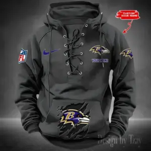 Baltimore Ravens Lace-Up Cross V-Neck Drawstring Hoodie