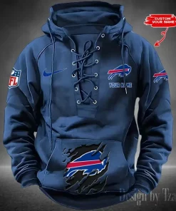 Buffalo Bills Lace-Up Cross V-Neck Drawstring Hoodie