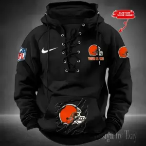 Cleveland Browns Lace-Up Cross V-Neck Drawstring Hoodie