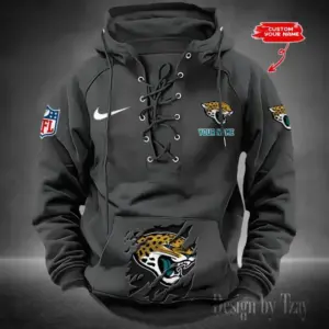 Jacksonville Jaguars Lace-Up Cross V-Neck Drawstring Hoodie