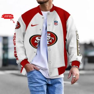 Customize Your Name With San Francisco 49ers Button Down Baseball Varsity Bomber Jacket