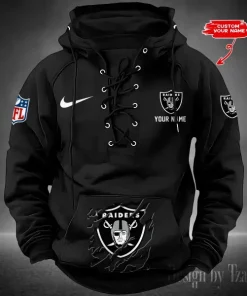 Las Vegas Raiders Lace-Up Cross V-Neck Drawstring Hoodie