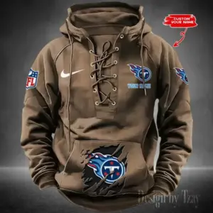 Tennessee Titans Lace-Up Cross V-Neck Drawstring Hoodie