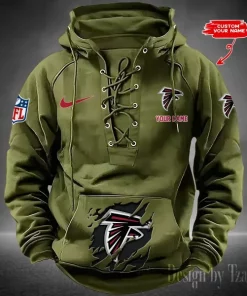 Atlanta Falcons Lace-Up Cross V-Neck Drawstring Hoodie
