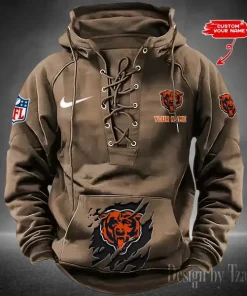 Chicago Bears Lace-Up Cross V-Neck Drawstring Hoodie