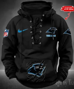 Carolina Panthers Lace-Up Cross V-Neck Drawstring Hoodie