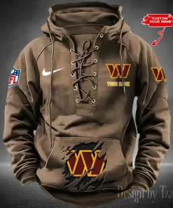 Washington Commanders Lace-Up Cross V-Neck Drawstring Hoodie