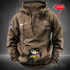 Minnesota Vikings Lace-Up Cross V-Neck Drawstring Hoodie