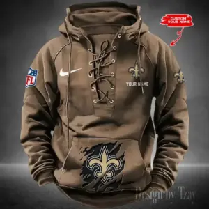 New Orleans Saints Lace-Up Cross V-Neck Drawstring Hoodie