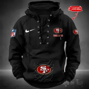 San Francisco 49ers Lace-Up Cross V-Neck Drawstring Hoodie