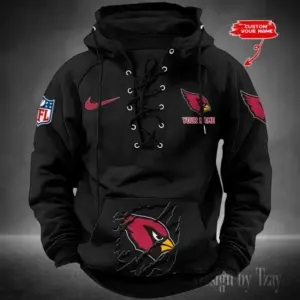 Arizona Cardinals Lace-Up Cross V-Neck Drawstring Hoodie