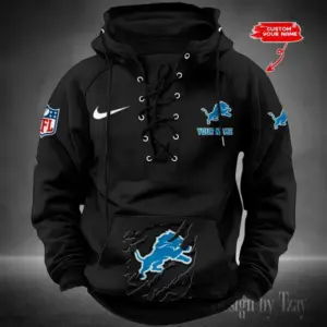 Detroit Lions Lace-Up Cross V-Neck Drawstring Hoodie