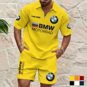 Custom Name BMW Motorrad Waffle Polo & Shorts Set - Bright Yellow