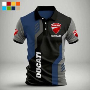 Custom Name Ducati Motorcycle Polo Shirt - Navy Blue