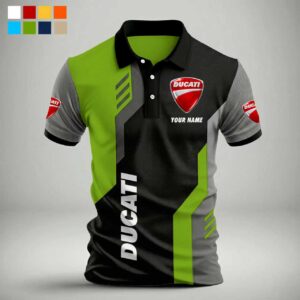 Custom Name Ducati Motorcycle Polo Shirt - Green