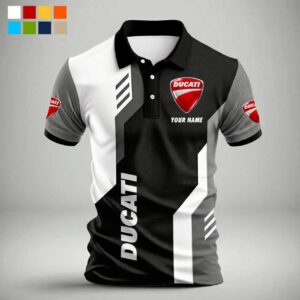 Custom Name Ducati Motorcycle Polo Shirt - White
