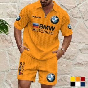 Custom Name BMW Motorrad Waffle Polo & Shorts Set - Orange