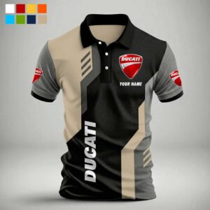 Custom Name Ducati Motorcycle Polo Shirt - Beige