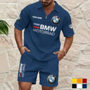 Custom Name BMW Motorrad Waffle Polo & Shorts Set - Navy Blue