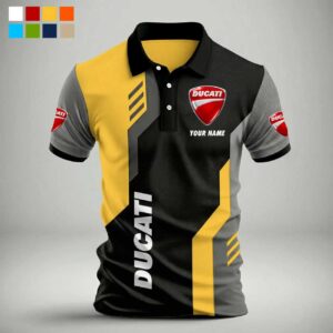 Custom Name Ducati Motorcycle Polo Shirt - Yellow