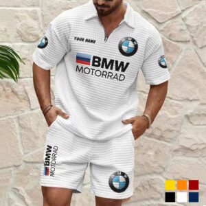 Custom Name BMW Motorrad Waffle Polo & Shorts Set - White