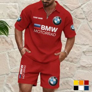 Custom Name BMW Motorrad Waffle Polo & Shorts Set - Red