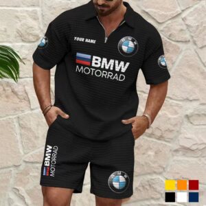 Custom Name BMW Motorrad Waffle Polo & Shorts Set - Black