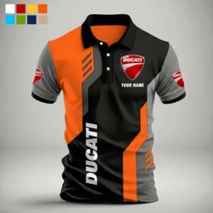 Custom Name Ducati Motorcycle Polo Shirt - Orange