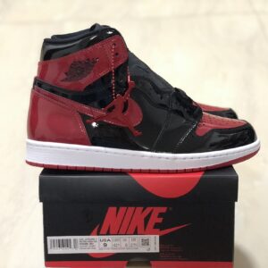 Air Jordan 1 High Patent Bred Glossy Black Red Retro Basketball Shoes