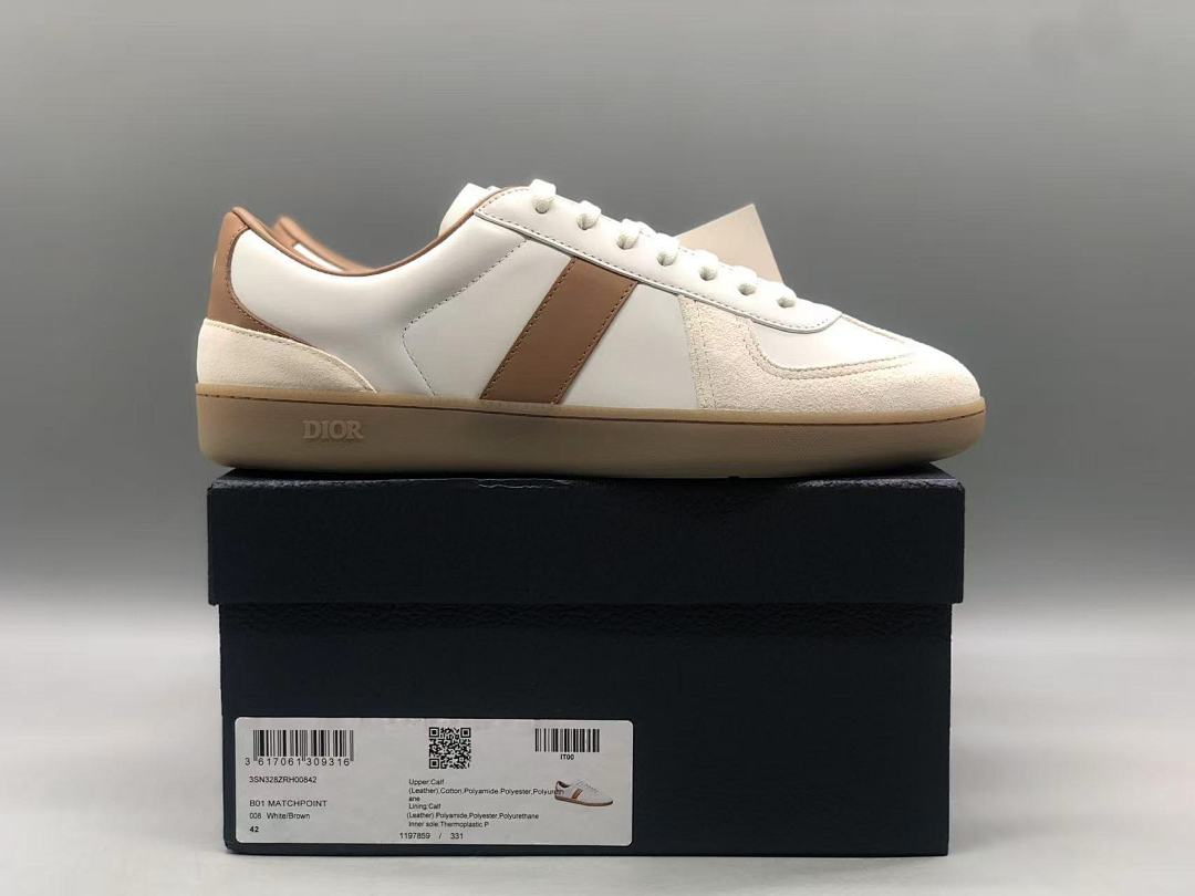 DIOR B01_Dior B01 Leather‑Suede Low‑Top Sneakers White Brown Colorway