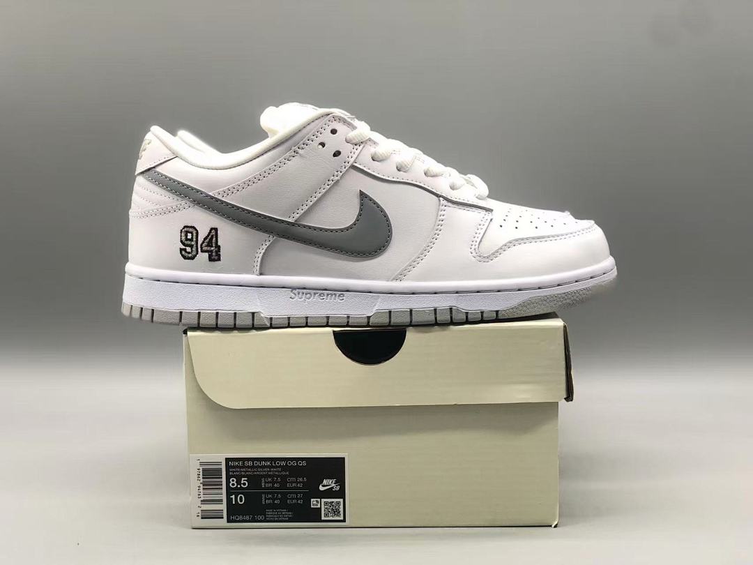 Supreme × Nike SB Dunk Low White Street‑wear Skate Sneakers