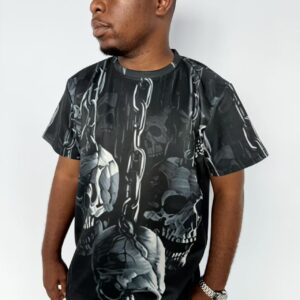 Men's Horror Theme Chain Skeleton Short-Sleeve Round Neck T-Shirt